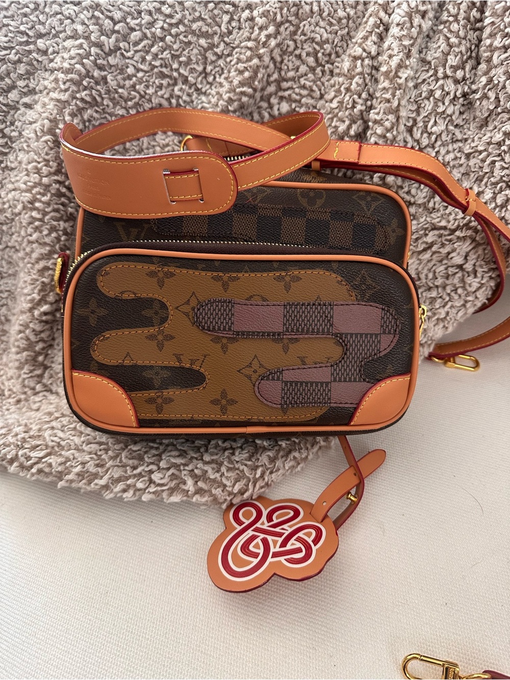 GORG INSPO Brown Monogram Crossbody Bag with Tan Trim